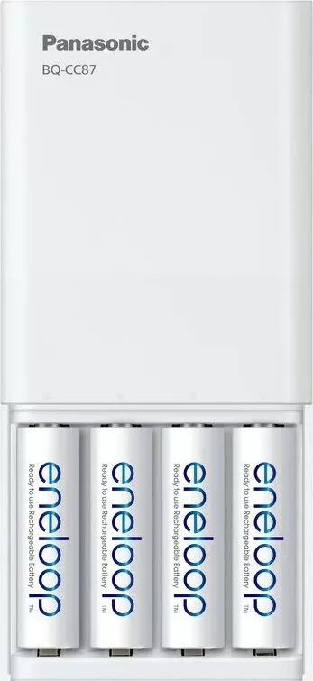Karikues baterish Panasonic Eneloop Smartplus BQ-CC87 me 4x AA 2000 mAh, Bardhë