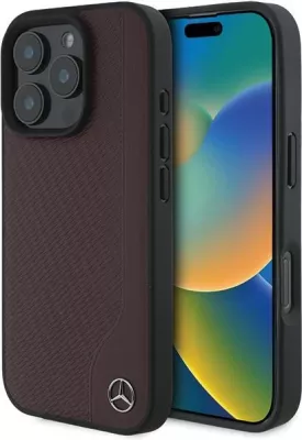 Mbështjellës Mercedes MB Wood Imitation Leather MagSafe për iPhone 16 Pro, Kuq