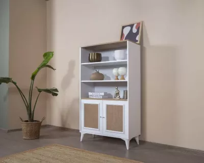 Raft librash Skye Decor, i montueshëm, ngjyrë e bardhë dhe lis
