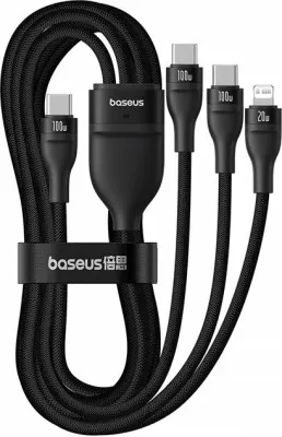 Kabllo USB-C Baseus Flash Series 3 3-në-1 100W 1.5 m (2x USB-C + Lightning), e zezë