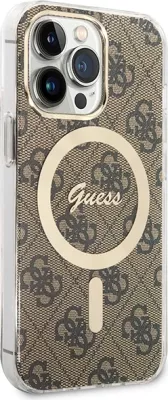 Set mbështjellës Guess GUBPP13LH4EACSW me karikues wireless për iPhone 13 Pro, 4G Print, kafe