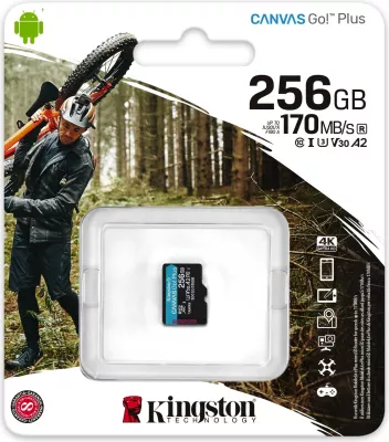 Kartelë microSD Kingston Canvas Go Plus 256GB, e zezë