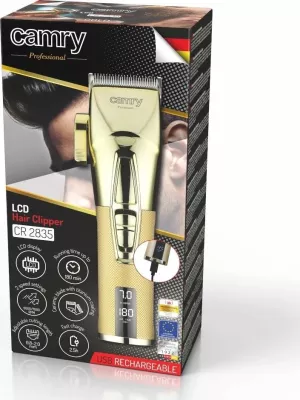 Makinë qethje Camry CR 2835G, 8 nivele 1.5-18 mm, teh qeramik & kokë titaniumi, bateri, USB-C, gold