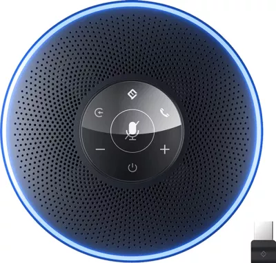 Altoparlant konferencash EMEET OfficeCore M2, wireless, 4 mikrofonë 360°, USB-C/Bluetooth/AUX, 2600mAh, i zi, me adapter USB A200 + kabllo + çantë