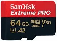 Kartelë memorje microSDXC SanDisk Extreme PRO 64GB, deri 200MB/s leximi & 90MB/s shkrimi, A2 C10 V30 UHS-I U3, me SD adapter, kuqe/zezë