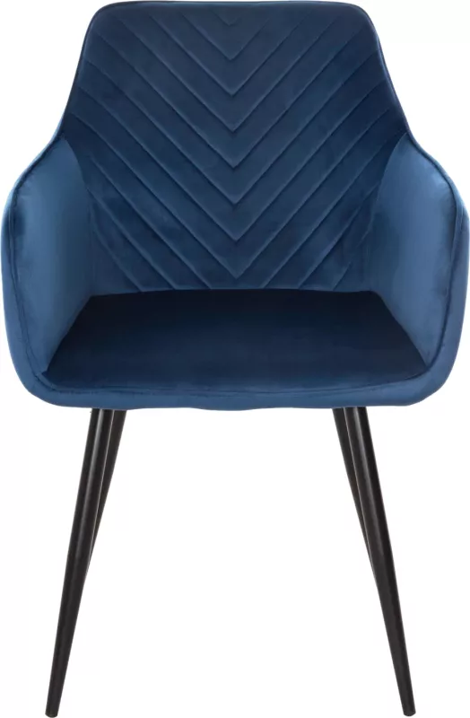 Karrige për ngrënie, kadife blu, këmbë metali të zeza, 57x56x84H cm