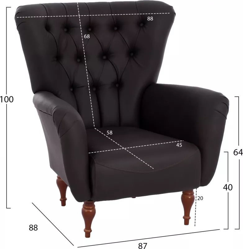 Bergere FH9217.03, stil Chesterfield, ngjyrë kafe, 87x88x100