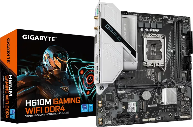 Pllakë amë Gigabyte GA-H610M GAMING WF DDR4, Socket 1700, WiFi, DDR4, e zezë/bardhë