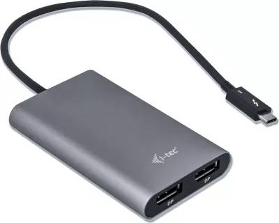 Adapter video I-Tec TB3 Dual DP, Thunderbolt 3, dy porta DP, gri