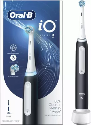 Furçë dhëmbësh elektrike Oral-B iO Series 3, 3 mënyra pastrimi, sensor presioni, 1 kokë + karikues, e zezë