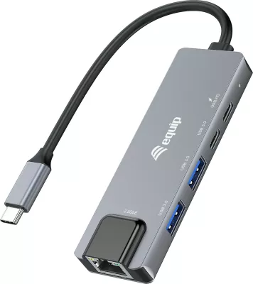 Adapter multifunksional Equip 5 në 1, USB-C, 2.5GbE, 100W, Gri