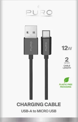 Kabllo Puro USB-A në microUSB, 2m, 12W, e zezë