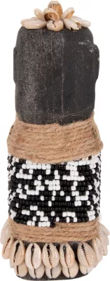 Statujë tavoline SUMBA FH4311 prej guri të zi Paras, me rruaza dhe litar Seagrass, 7x7x17H cm