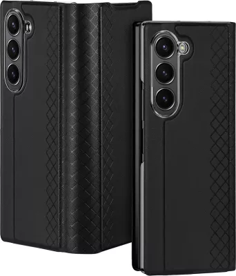Mbështjellës Dux Ducis Brill për Samsung Galaxy Z Fold 6, me kapëse magnetike, xhep për kartë, eko-lëkurë, i zi