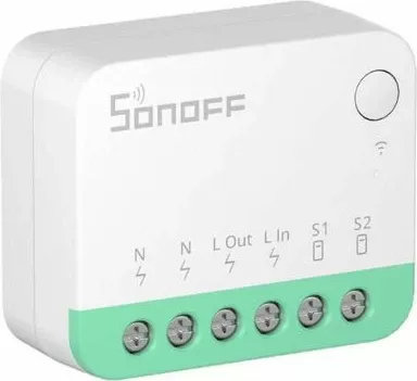Switch smart Wi‑Fi SONOFF MINIR4M, Matter, 10A/2400W, 2.4GHz, i bardhë/jeshile