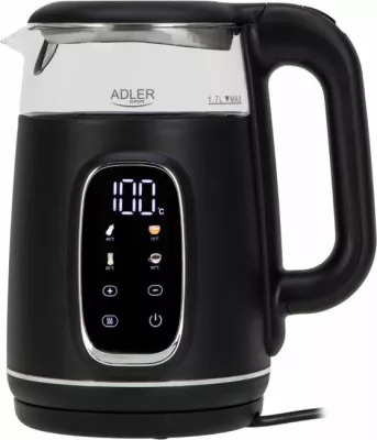 Çajnik elektrik ADLER AD 1305 BS 1.7 L me kontroll temperature dhe ekran LED, e zezë