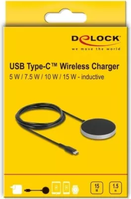 Pad wireless për mbushje DeLOCK, 15W, USB, 1.5m, e zezë