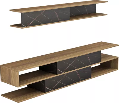Kompleti i mobiljeve për TV, BIRGITTA, FH8903.12, melaminë, natyrale-mermer i zi, 181x31,5x39,6H cm