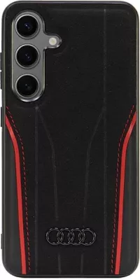 Mbështjellës Audi Genuine Leather MagSafe për Samsung Galaxy S24, i zi-kuq