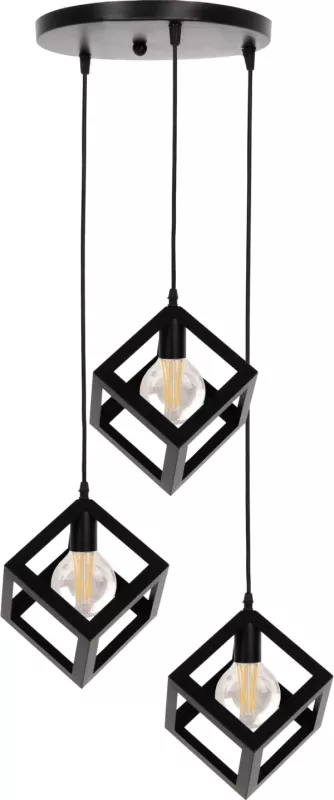 Llambë varëse tavani, 3 kuba, metal i zi, FH4036, Φ23x122H cm