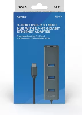 Hub Savio AK-57 USB-C - 3 x USB-A, 5000 MB/s, hiri