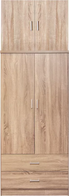 Dollap REINA FH21061.02 2-fletësh me kabinet sipër dhe 2 sirtarë, melaminë, ngjyrë Sonama, 80x42x241H cm.