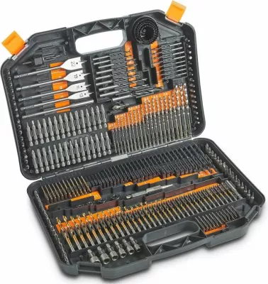Set maje shpimi VONHAUS 3515384, 246 copë, për dru/metal/beton, me kasë, zi/portokalli