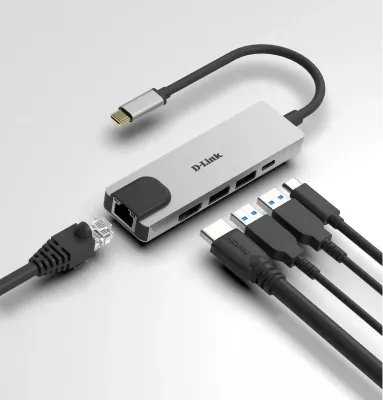 Docking station USB-C, D-Link DUB-M520, HDMI 4K, 2x USB 3.0, RJ45 Gigabit, USB-C PD 60W, argjendtë/zi