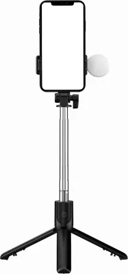 Selfie stick Hurtel WH1YXS tripod teleskopik 1m me llambë LED, mbajtëse telefoni, e zezë