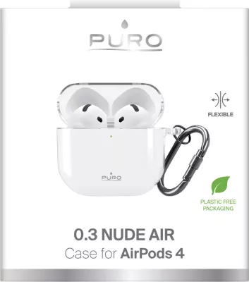 Mbështjellës TPU për AirPods 4 Puro 0.3 Nude, ultra i hollë, me karabinë, transparent
