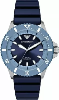 Orë dore për meshkuj Emporio Armani World Explorer Solar AR11785, blu e argjendtë, me kuti