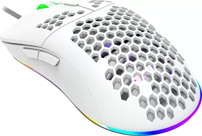 Maus gaming CANYON Puncher GM-11, 4200 DPI, 7 butona programueshëm, RGB, me kabllo USB 1.65 m, 128.5x67x37.5 mm, i bardhë