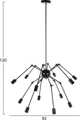 Llambadar tavani 12-drita, FH4167, metal i zi, krahë të artikuluara, Φ92x120Hcm
