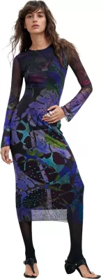Fustan i gjatë Desigual VEST_LEAFS_LACROIX 26WWVK01 për femra, vjollcë [Madhësia: M]