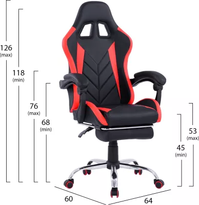 Karrige gaming me shpinë të rregullueshme dhe mbështetëse për këmbë FH1156.01 ngjyrë e zezë-kuqe