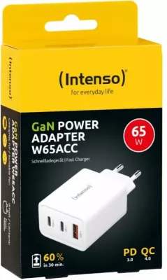 karikues INTENSO W65ACC 65W GaN, 2xUSB-C + 1xUSB-A, prizë EU, i bardhë