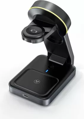 Karikues induktiv 3-në-1 Tech-Protect QI15W-A28 me MagSafe, për smartphone, Apple Watch dhe AirPods, i zi