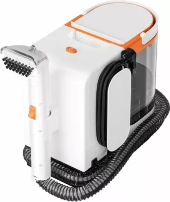 Pastrues i thellë me ujë të nxehtë për qilima dhe tapiceri Uwant B300 Pro 18000 Pa 600 W depo 1.2/1.4 L, me aksesorë + pastrues tekstili 500 ml, bardhë/portokalli