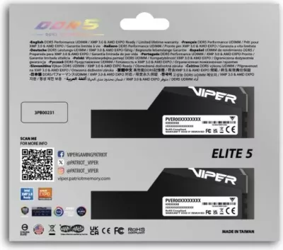 RAM Memorje Patriot Viper Elite 5 Ultra RGB VEUR532G6432K 32GB (2x16GB) DDR5-6400 CL32 1.4V, e zezë
