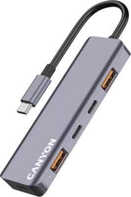 USB-C hub CANYON DS-18 5n1 USB 3.2 Gen 2, 2x USB-A + 2x USB-C, kabllo 15 cm, hiri