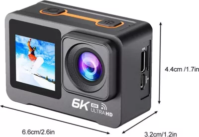 Kamerë aksioni Moye Venture 6K Duo 6K/50MP, dy ekran IPS 2.0\"+1.3\", EIS, Wi‑Fi, e zezë