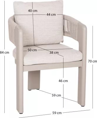 Karrige ngrënieje për jashtë BARON CD6482.04, alumin, litar sintetik, material Olefin, bezhë, 59x59x73.5H, set prej 2 copë