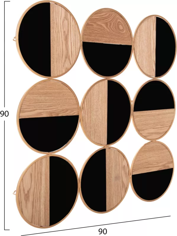 Dekorim muri FH4197 metalik në ar-MDF natyral dhe i zi me shkëlqim 90x90cm