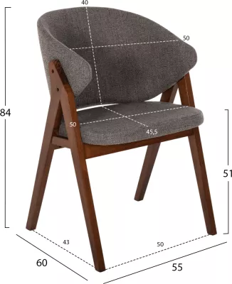 Karrige për ngrënie HANA FH9746.02 dru gome ngjyrë arre-stof ngjyrë gri 55x60x84H cm., set prej 2 copë