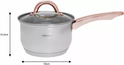 Set tenxheresh dhe tigan inox KingHoff KH 1768, 12 copë, për induksion, kapakë xhami, argjend me aksente rozë-ari