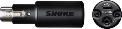 Interfejs audio Shure MVX2U për incizim, USB Type-C, Desktop, LED