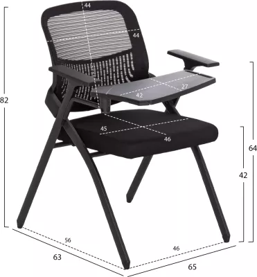 Karrige konferencash palosëse me tavolinë shkrimi DENO FH1209.01, material rrjetë e zezë, 60x59x87cm, set prej 2 copash