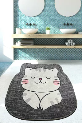 Tapet për banjo, model mace Neko, ngjyrë gri, 100x100cm