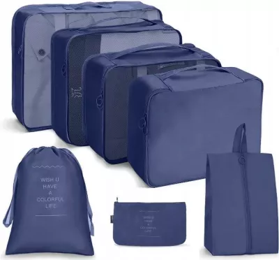 Set çantash kozmetike udhëtimi Ecarla unisex 7 copë ngjyrë granat