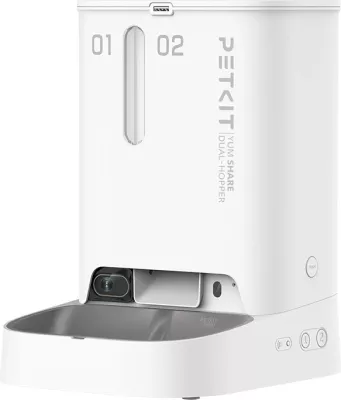 Shpërndarës ushqimi i mençur PetKit Yumshare Dual Hopper, 5L, me kamerë, i bardhë